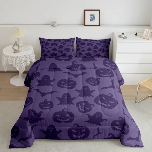 Vista 11 de Castle Fairy Spider Web Comforter Set,Happy Halloween Theme Hippie Bedding Sets for Kids Teens Adults,Black Spider Wild Animal Silhouette Comforter