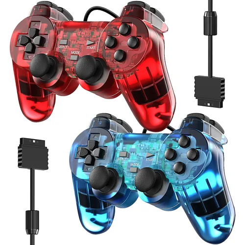 Vista 9 de Degulan Wired Controller for PS2 Double Shock, 2 Pack Gamepad Remote Compatible with Play station 2 (Clear Green and Clear Blue)
