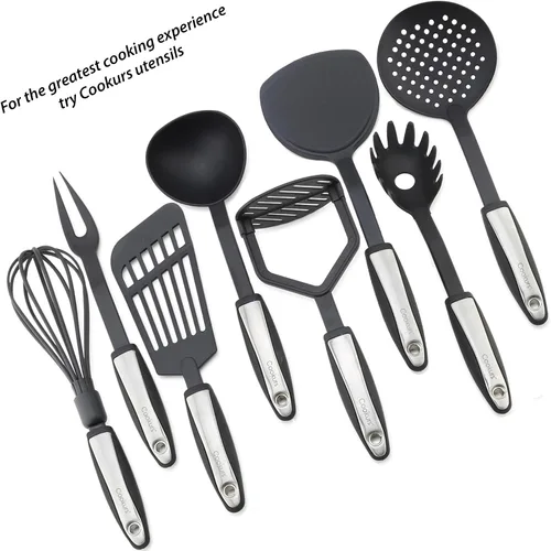 Vista 6 de Juego de utensilios de cocina de cookurs incluye 8 utensilios de cocina antiadherentes, triturador de espagueti, desnatador, cucharón, pescado