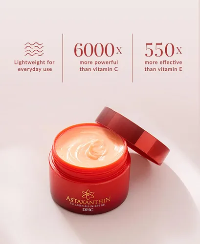 Vista 2 de DHC Astaxantina - Gel todo en uno de colágeno iluminador, hidratante facial diurno, ligero, tonificante, hidratante, absorbe rápidamente, sin