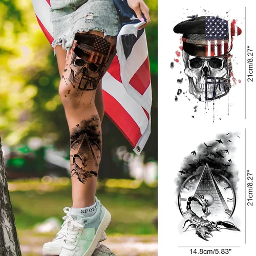 Vista 6 de Mangas temporales para tatuaje del 4 de julio para hombres y mujeres, 4 hojas grandes de brazo completo de Estados Unidos, patriótico 4 de julio