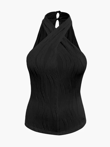 Vista 6 de SOFIA'S CHOICE Camiseta sin mangas sexy con cuello halter para mujer, con textura cruzada
