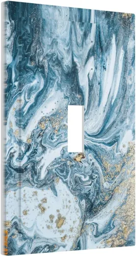 Vista 2 de Arte Moderno Abstracto de Lujo Turquesa Oscuro Verde Azulado Azul Gris Patrón Texturizado de Mármol 1 Gang Interruptor de Luz de Palanca Simple