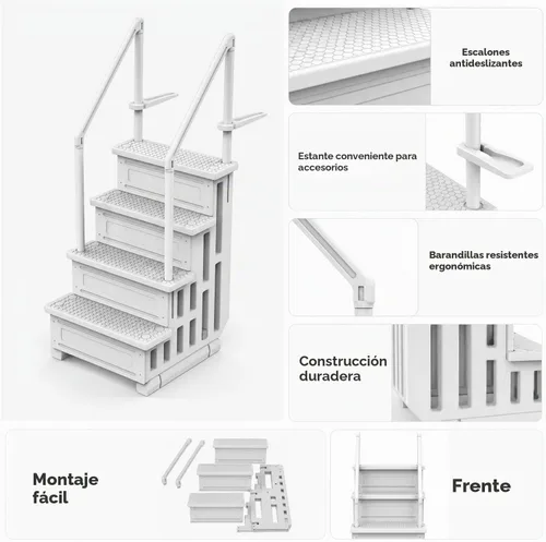 Vista 6 de XtremepowerUS Escalera de piscina sobre el suelo y sistema de 4 escalones con pasamanos, escalera de entrada resistente para acceso de terraza a