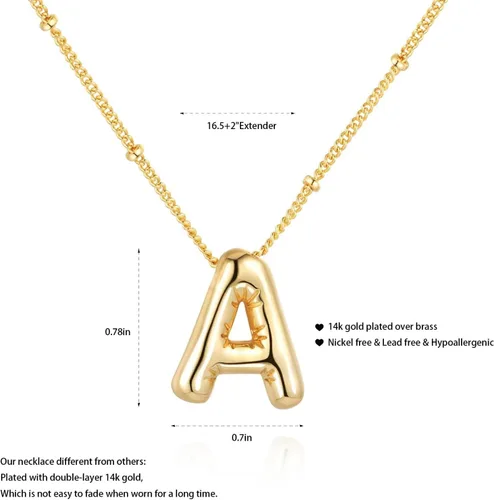 Vista 6 de Qyalie Collar de letras de burbujas, collares con inicial de globo para mujeres y niñas, delicado dije del alfabeto, chapado en oro de 14 quilates
