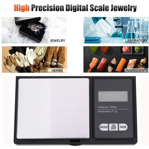 Vista 6 de Sanpyl Mini escala digital portátil LED, 35.27 oz/0.00 oz, negro y plata, joyería