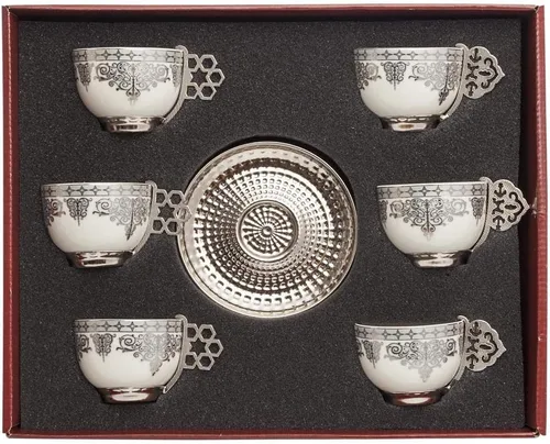 Vista 3 de Juego de 6 tazas de café turco, tazas de porcelana, juego de servicio de catering y decoración de cocina será un buen regalo para otros (dorado)