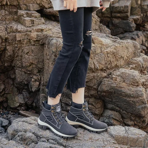 Vista 6 de Botas impermeables para el trabajo de senderismo para mujer, botas tácticas de senderismo para la nieve de invierno, botas de senderismo