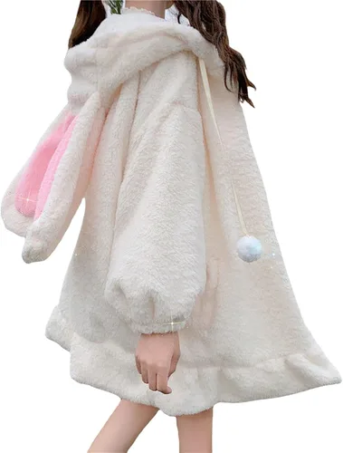Vista 2 de Linda sudadera con capucha de conejo kawaii para mujer sudadera con capucha de conejo esponjoso a la moda