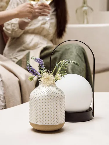 Vista 2 de Florero bohemio – Florero blanco de cerámica de 5.3 pulgadas para hierba de pampas, eucalipto y ramos, pequeños jarrones de decoración del hogar