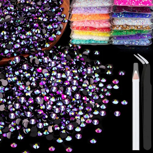 Vista 75 de 5000 piezas de 2mm de strass de resina a granel, strass de gel negros con parte posterior plana y redonda para embellecer sin termoadhesión, gemas