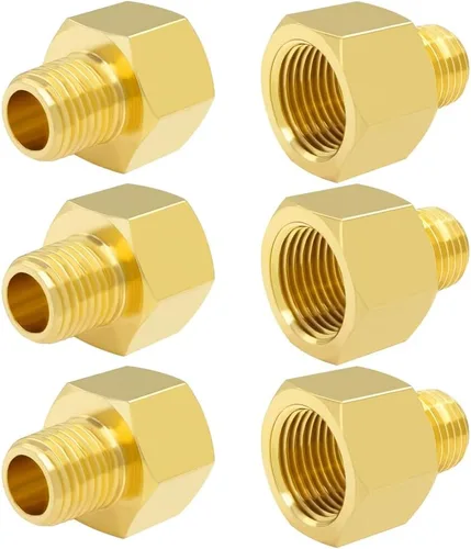 Vista 7 de Hooshing 2 piezas de adaptador reductor de rosca macho 1/4" NPT a hembra 1/2" NPT para tubería de latón