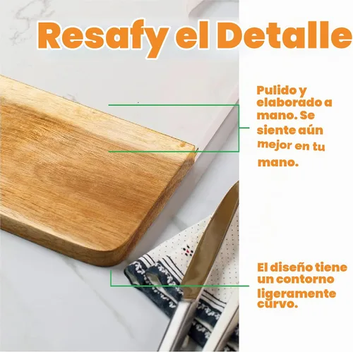 Vista 6 de Resafy Tabla de cortar de madera de acacia, tabla de cortar con bloque de carnicero, para tallar queso, para servir, adecuada para cocina