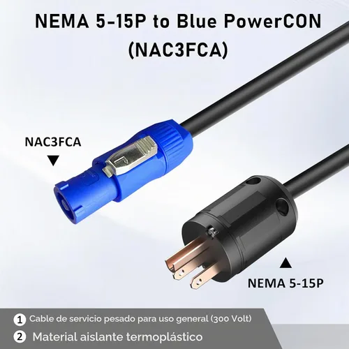 Vista 3 de Cable PowerCon de 12 AWG, NEMA 5-15p a PowerCon cable de alimentación de 3 pies