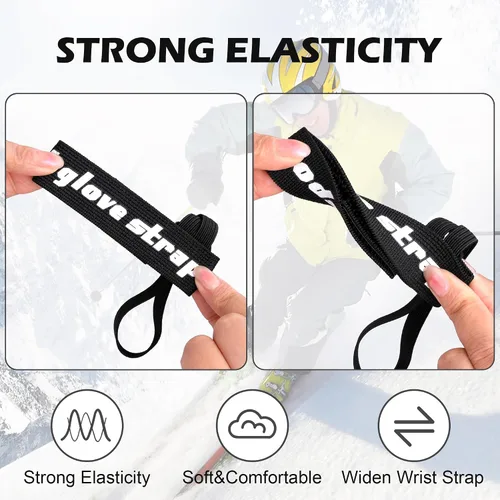 Vista 5 de RunNico 4 correas de seguridad para guantes deportivos Soporte elástico para guantes de esquí Guantes de esquí esposas para colgar guantes, ideal