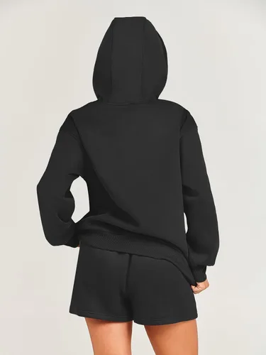 Vista 5 de ANRABESS Conjunto de 2 piezas para mujer, sudadera corta con cordón y capucha de gran tamaño, conjunto a juego