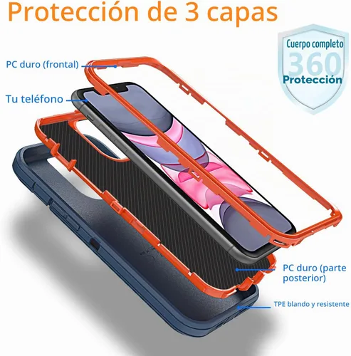 Vista 3 de YmhxcY Funda para iPhone 11 a prueba de golpes, a prueba de caídas, a prueba de polvo, a prueba de caídas, 3 capas, duradera, funda de teléfono