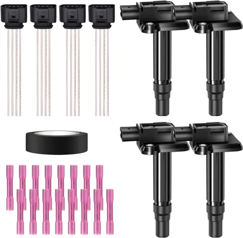 Vista 19 de Juego de 4 bobinas de encendido y arnés de cableado con conector pigtail compatible con Accord Odyssey Acura Saturn 3.0L 3.2L 3.5L V6 C1221 UF242