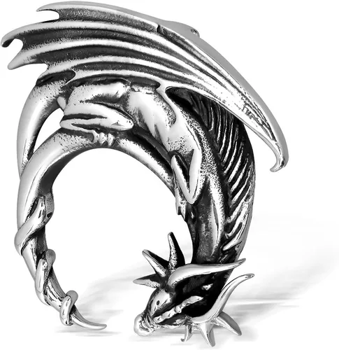 Vista 3 de WithLoveSilver - Colgante de plata de ley 925 con diseño de dragón y luna creciente, Plata esterlina