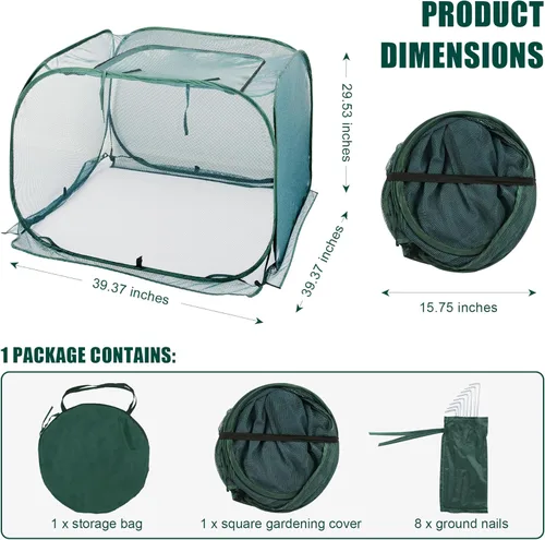 Vista 2 de ANC POP Cubierta de malla desplegable para plantas, 40 x 40 x 30 pulgadas, protector de plantas para jardín elevado y cama de flores, jaula
