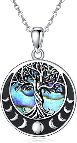 Vista 13 de ONEFINITY Collar de plata de ley 925 con diseño de árbol de la vida con colgante de nudo celta de concha de abulón para mujer
