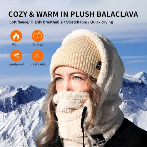 Vista 3 de Shy - Gorro de invierno resistente al viento, pasamontañas de terciopelo, máscara de esquí para hombres y mujeres