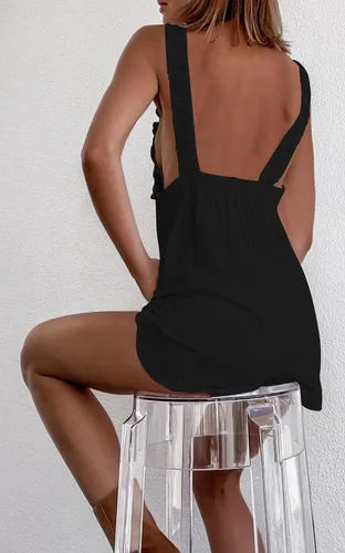 Vista 4 de Halfword Pantalones cortos para mujer, sin mangas, con volantes, sin espalda, para verano, con bolsillos