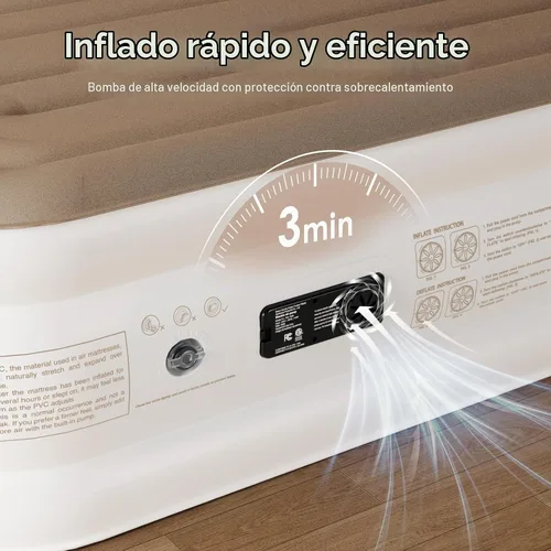 Vista 3 de Colchón de aire Queen con bomba incorporada, colchón inflable Beige Camel