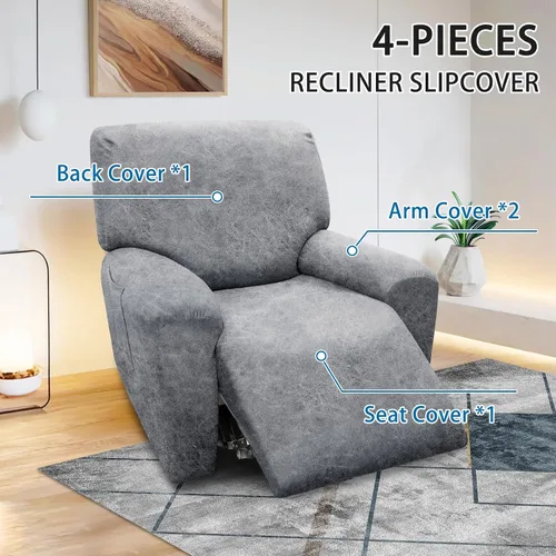 Vista 51 de Fundas para Sillón de 2 Piezas con Cojín en T, Fundas de Aspecto de Cuero para Sofá, Fundas para Sillas, Protector de Muebles Elástico, Funda