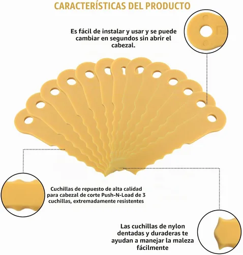 Vista 2 de ORAEVY 30 cuchillas de nailon de repuesto Push-N-Load compatibles con Weed Warrior 3 cuchillas y cabezal Pivotrim Hybrid 2-N-1, ajuste universal