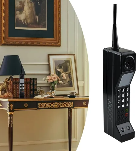 Vista 5 de Adorno retro de ladrillo para teléfono celular, modelo retro de los años 80 y 90, adorno de teléfono celular para simulación fotográfica, Negro