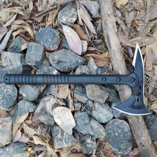 Vista 2 de Hacha de camping con vaina de nylon, Hacha Tomahawk vikinga forjada de acero al carbono de alta calidad, Hacha de camping portátil para cortar 1