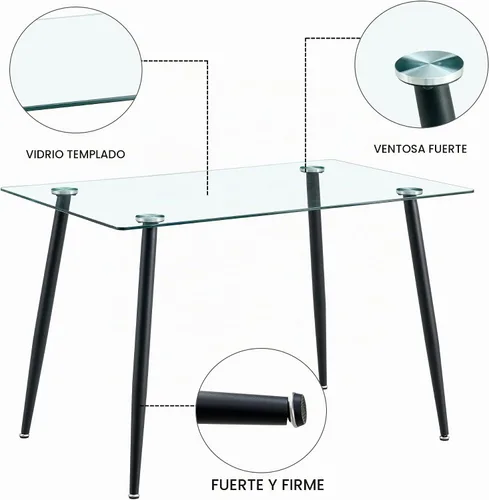 Vista 7 de Baysitone Mesa de comedor de cristal para 4 personas con tapa de vidrio rectangular transparente de 51 pulgadas, muebles de cocina de vidrio Negro