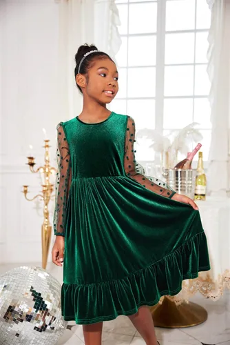 Vista 3 de Arshiner Vestidos de manga larga de terciopelo para niñas