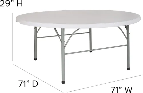 Vista 2 de BizChair Mesa plegable redonda de 6 pies de plástico blanco granito bi-Fold con mango