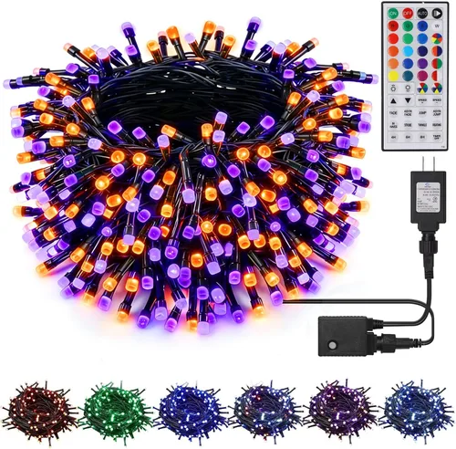 Vista 9 de 300 luces LED de Halloween, cadena de luces de Halloween de 98.5 pies con 8 modos de iluminación, mini luz impermeable y conectable, enchufe