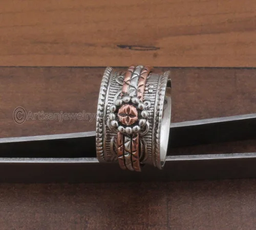 Vista 3 de Spinner Silver Ring, 925 Silver Ring, Handmade Silver Ring, Bohemian Ring, Wide Band Ring, Statement Silver Ring, Spiritual Silver Ring, Vintage
