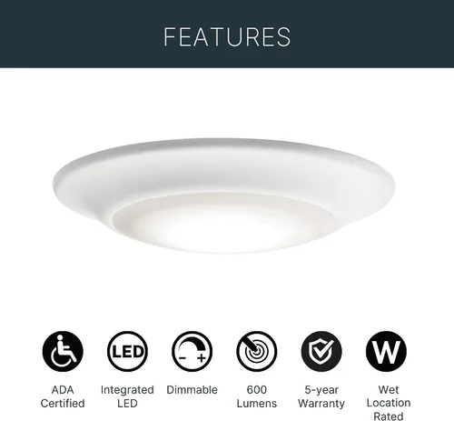 Vista 2 de Kichler Lighting 43878WHLED30 - Foco LED Downlight Gen I, color blanco, 6 pulgadas Luz blanca cálida de 3000K con rendimiento regulable y fácil