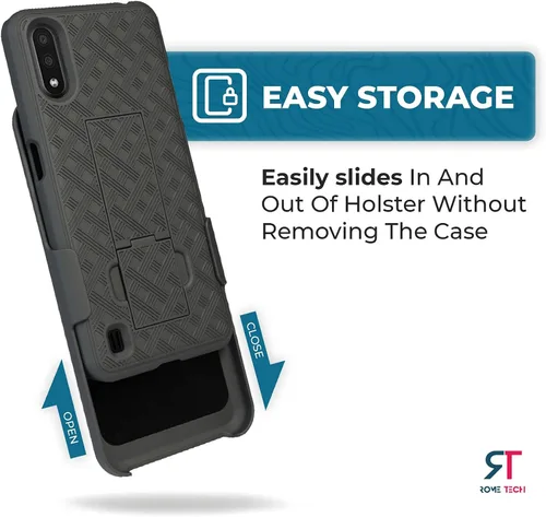 Vista 4 de Funda diseñada para Samsung Galaxy A01 con funda de clip para cinturón Combo de funda resistente y funda protectora para teléfono con textura