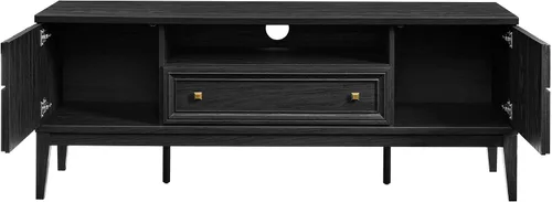Vista 8 de Modway Samos - Soporte retro para TV de 59 pulgadas con patrón geométrico en negro, mueble consola de TV vintage con almacenamiento y organización