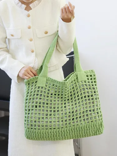 Vista 6 de ENBEI Bolsos grandes de playa para mujer, bolsos de hombro, bolso de punto, bolso de mano estético para playa de ganchillo, lindo bolso de mano