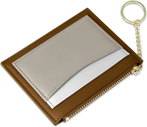 Vista 46 de URAQT Cartera para tarjetas de crédito, cartera minimalista de cuero delgado con cremallera, mini protector de tarjeta de crédito, llavero bolsillo