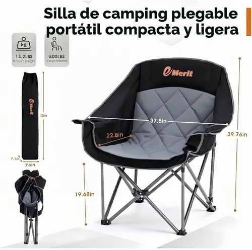 Vista 2 de Paquete de 2 sillas de campamento grandes y altas, sillas plegables Negro paquete de 2