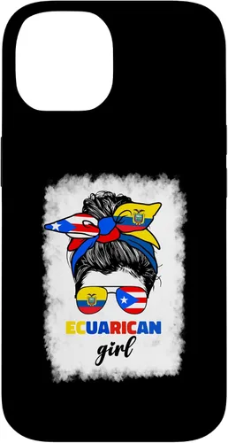 Vista 4 de Funda para iPhone 16, mitad ecuatoriana y puertorriqueña Rico Ecuador Flag Girl Mix