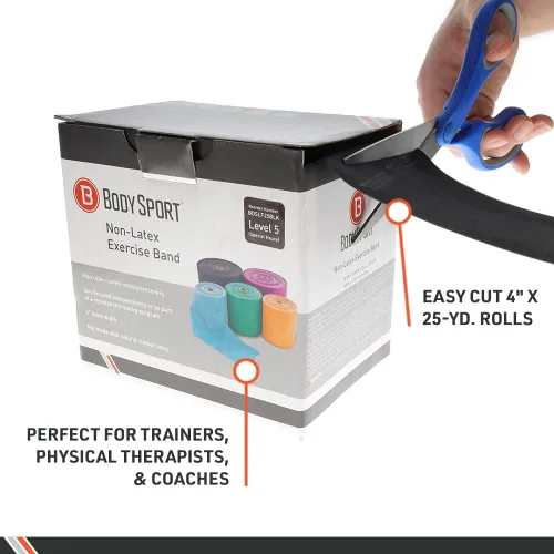 Vista 3 de Body Sport Exercise Band, 25 yd. x 4 in. Roll - Home & Gym Fitness Equipment for Stretching, Strength Training & Physical Therapy Negro