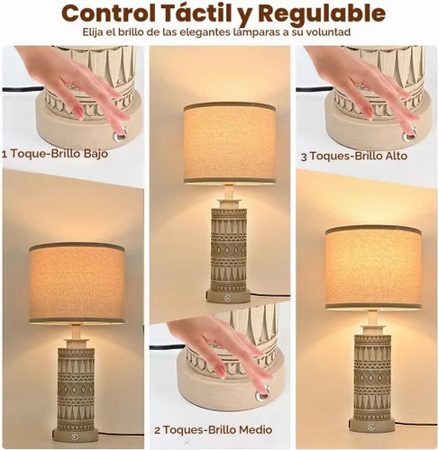Vista 3 de Juego de 2 lámparas de mesa de 23 pulgadas para sala de estar Lámparas de mesita de noche con control táctil Lámpara de mesa regulable Lámparas