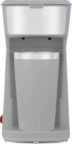Vista 9 de Holstein Housewares Cafetera personal con taza de viaje de 14 onzas, máquina compacta de un solo toque con filtro reutilizable, apagado automático