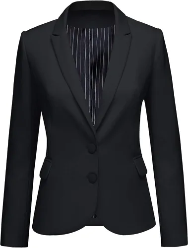 Vista 23 de Luvamia - Chaqueta Blazer para Mujer, de Manga Larga, Cuello con Solapas, Botón de Cuello, con Bolsillos Un nuevo botón negro