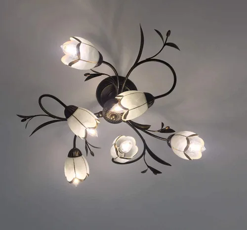 Vista 6 de Lámpara Antique Lámpara de techo con forma de flor retro americana, lámpara de techo semi empotrada E14*60W estilo campestre negro marrón pantallas