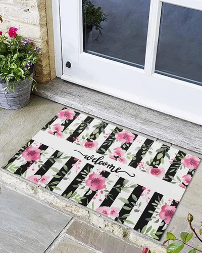 Vista 8 de Tapete para puerta delantera, antideslizante, absorbente, para puerta de entrada, para interiores y exteriores, tapete pequeño de Feliz Navidad
